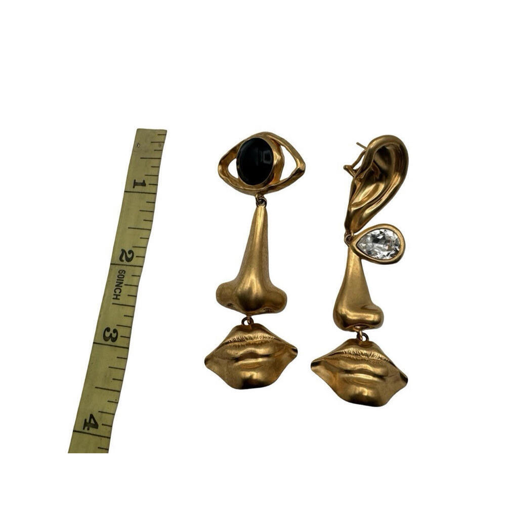 Schiaparelli Signed Anatomy Dangle Earrings Gold Plated Brass - Picture 7 of 8